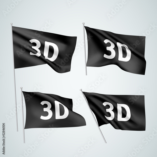 3D - black vector flags. A set of wavy flags created using gradient meshes. EPS 8 vector