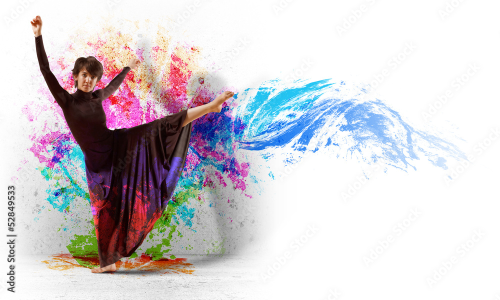 Obraz premium Girl in color dress dancing.Collage