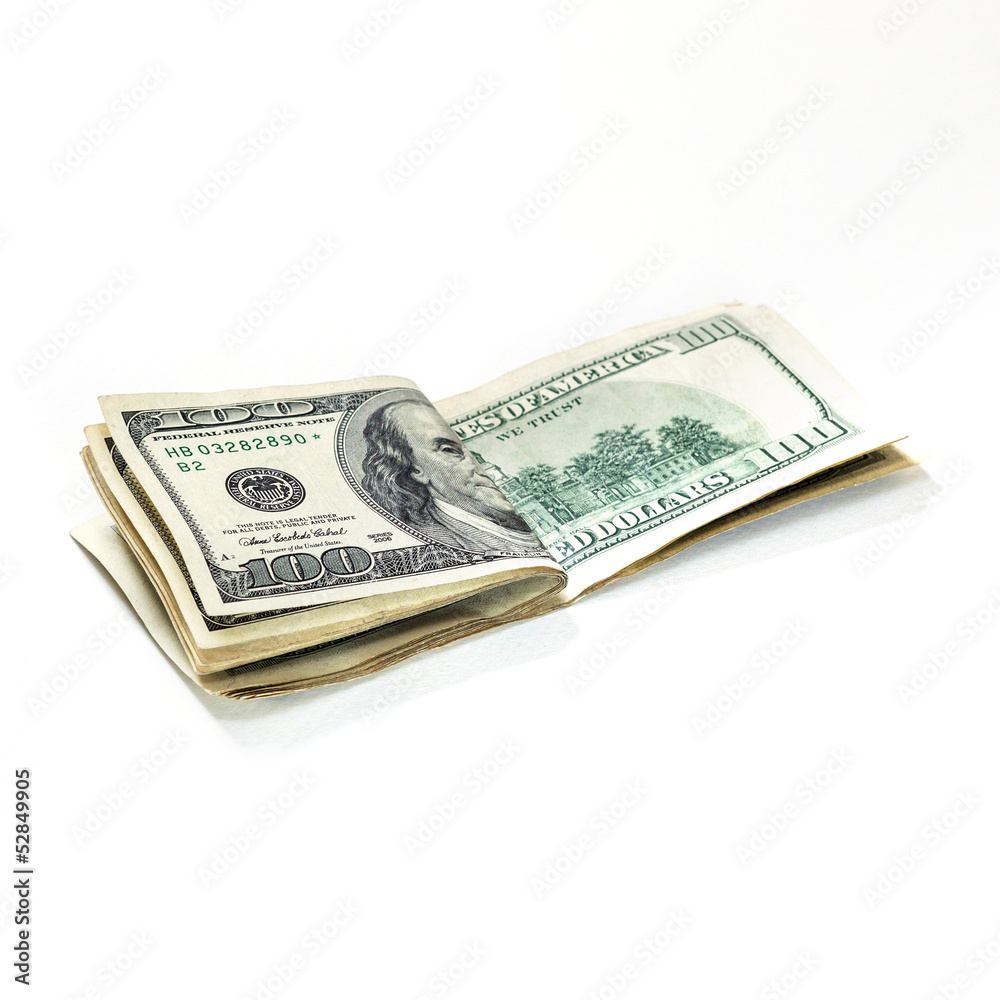 Bundle of 100 dollar isolated on a white background Bundle of 100 dollar isolated on a white background