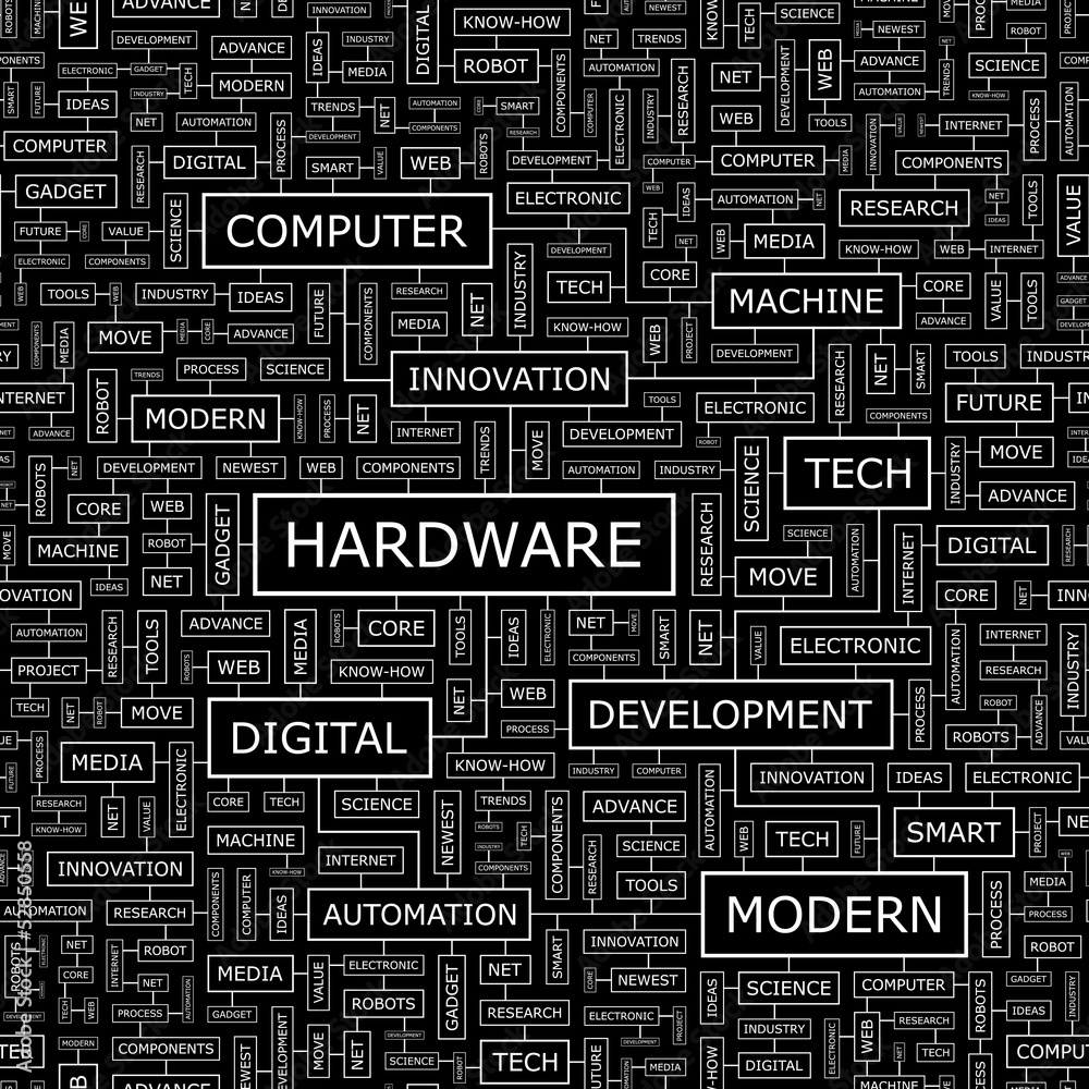 HARDWARE. Word cloud concept illustration. HARDWARE. Word cloud concept illustration.