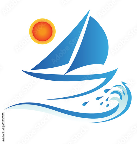 Boat waves and sun logo vector