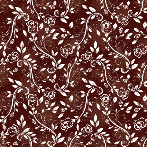 Seamless rose white and brown vector pattern.