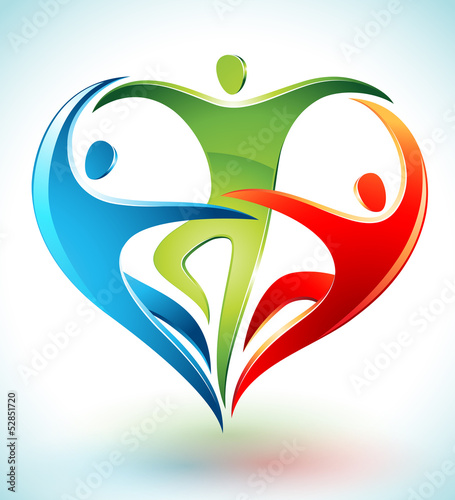 Vector illustration of three figures dancing and forming a heart