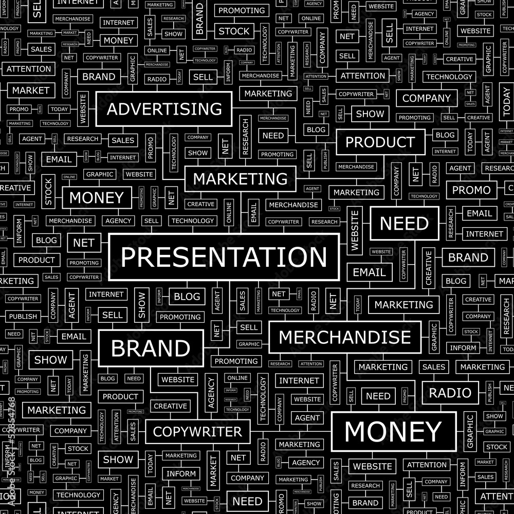 PRESENTATION. Word cloud concept illustration. PRESENTATION. Word cloud concept illustration.