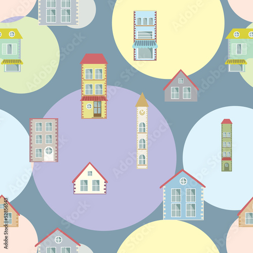 town illustration seamless pattern