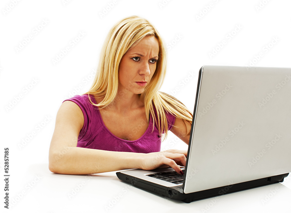 Stressful business woman working on laptop Stressful business woman working on laptop