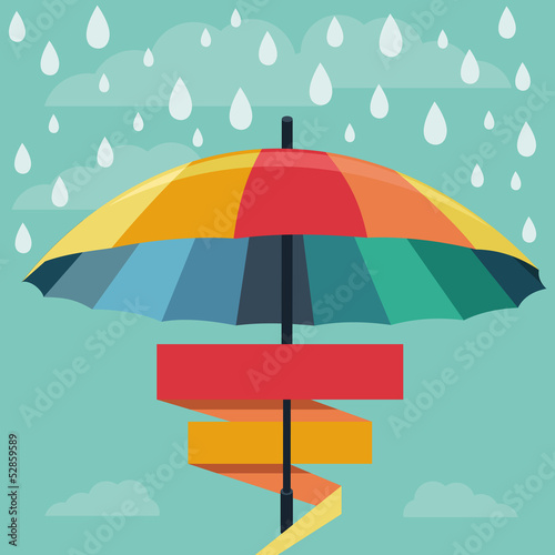 Vector umbrella and rain drops in rainbow colors