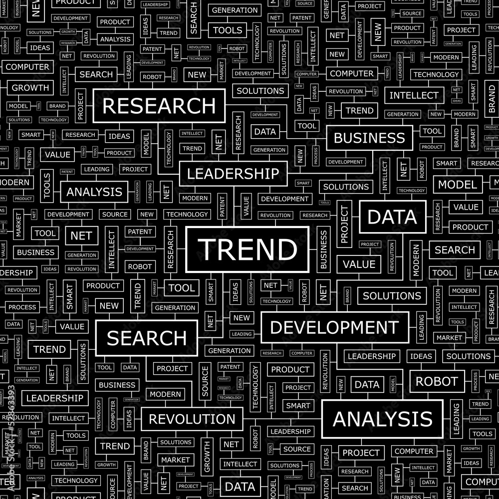TREND. Word cloud concept illustration. TREND. Word cloud concept illustration.