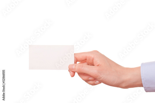 Business women handing a blank business card