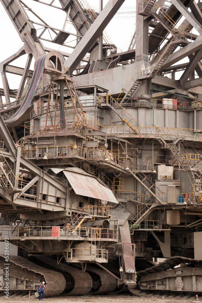 Close-up of a large bucket wheel excavator