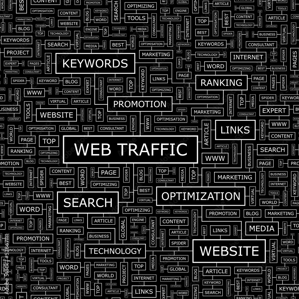 WEB TRAFFIC. Word cloud concept illustration. WEB TRAFFIC. Word cloud concept illustration.