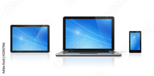 Laptop, mobile phone and digital tablet pc