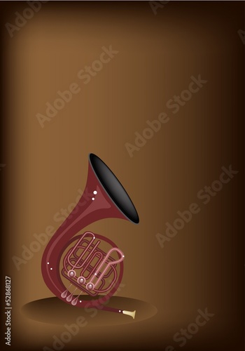 A Musical French Horn on Dark Brown Background