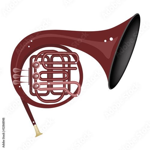 A Musical French Horn Isolated on White Background