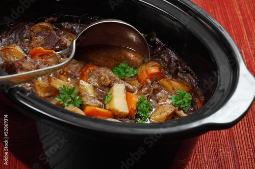 Irish stew in a slow cooker pot