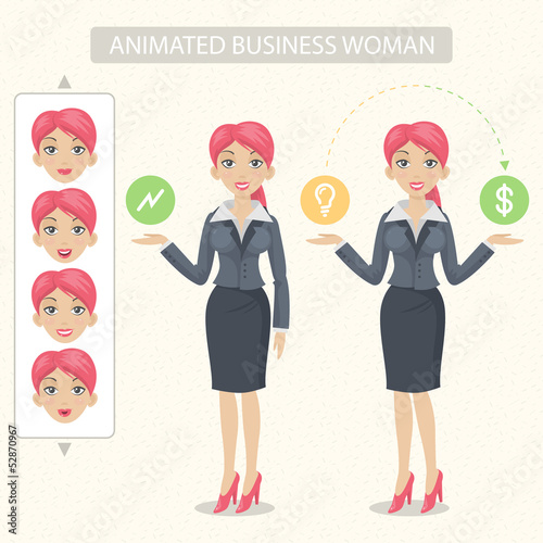 Business woman tells and represents