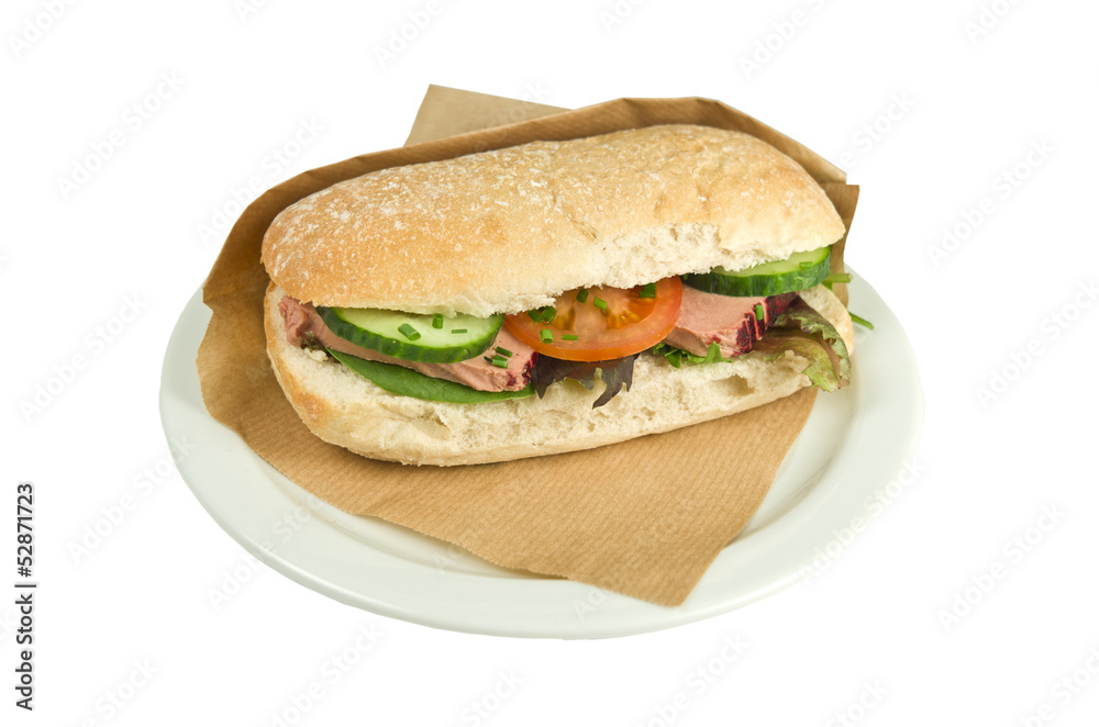 Luxury ciabatta roll roompate on a white background. Luxury ciabatta roll roompate on a white background.