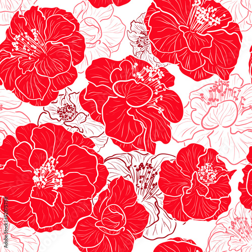 Fototapeta Naklejka Na Ścianę i Meble -  Seamless red pattern with floral background