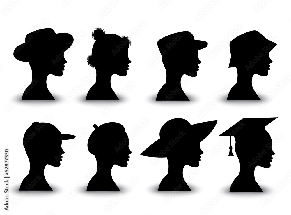 Profile of human silhouettes in different headdresses Profile of human silhouettes in different headdresses