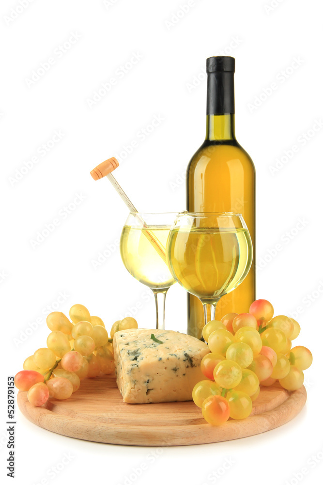 Naklejka premium Wine, tasty blue cheese and grape