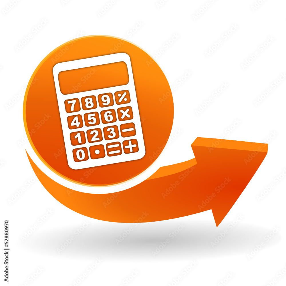 calculatrice sur bouton web orange - obrazy, fototapety, plakaty 