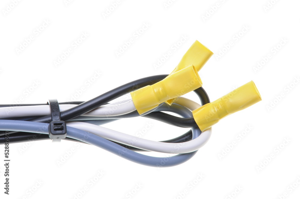 Black and gray electric wires with terminals Black and gray electric wires with terminals