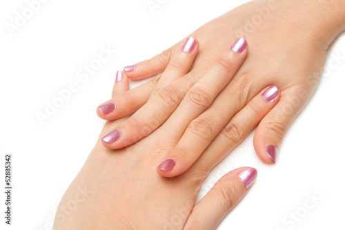 Manicure - Beautiful manicured woman s nails with pink nail poli