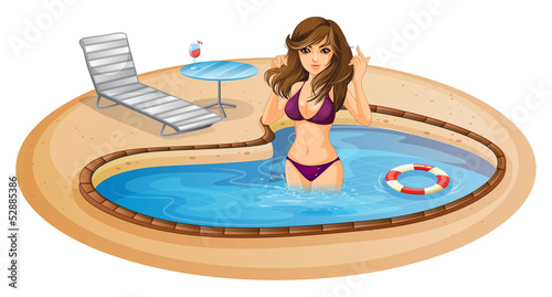 A refreshing pool with a sexy lady