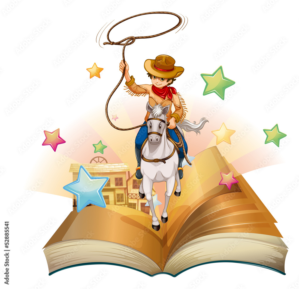 Fototapeta premium A book with a cowboy holding a rope