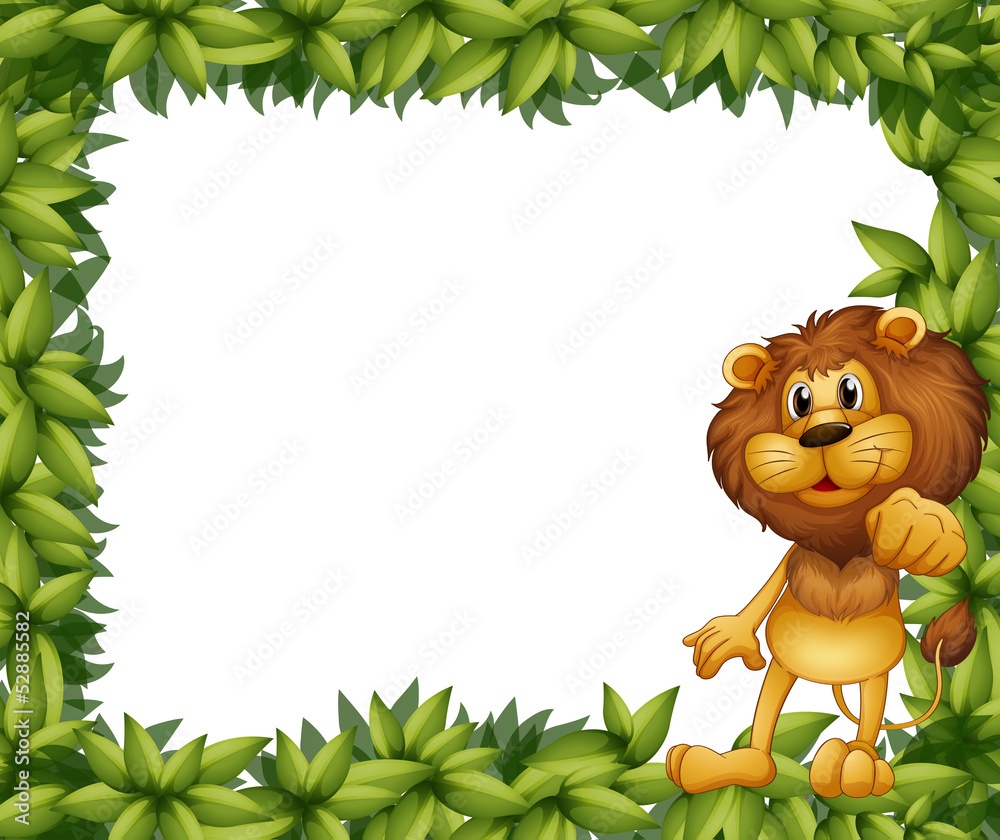 Obraz premium A green leafy frame with a lion