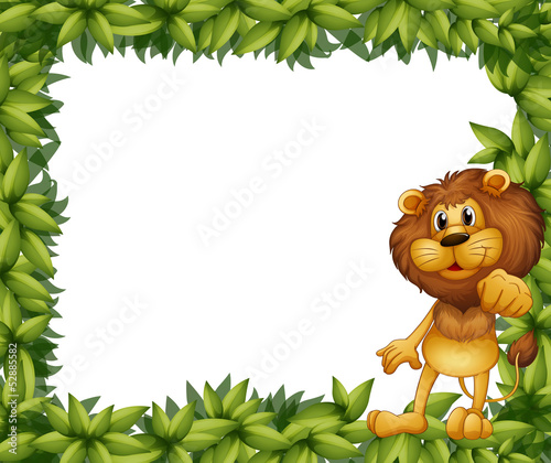 Fototapeta Naklejka Na Ścianę i Meble -  A green leafy frame with a lion