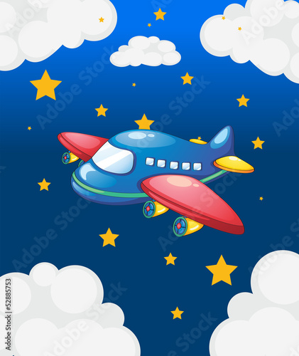 A plane in the sky with many stars