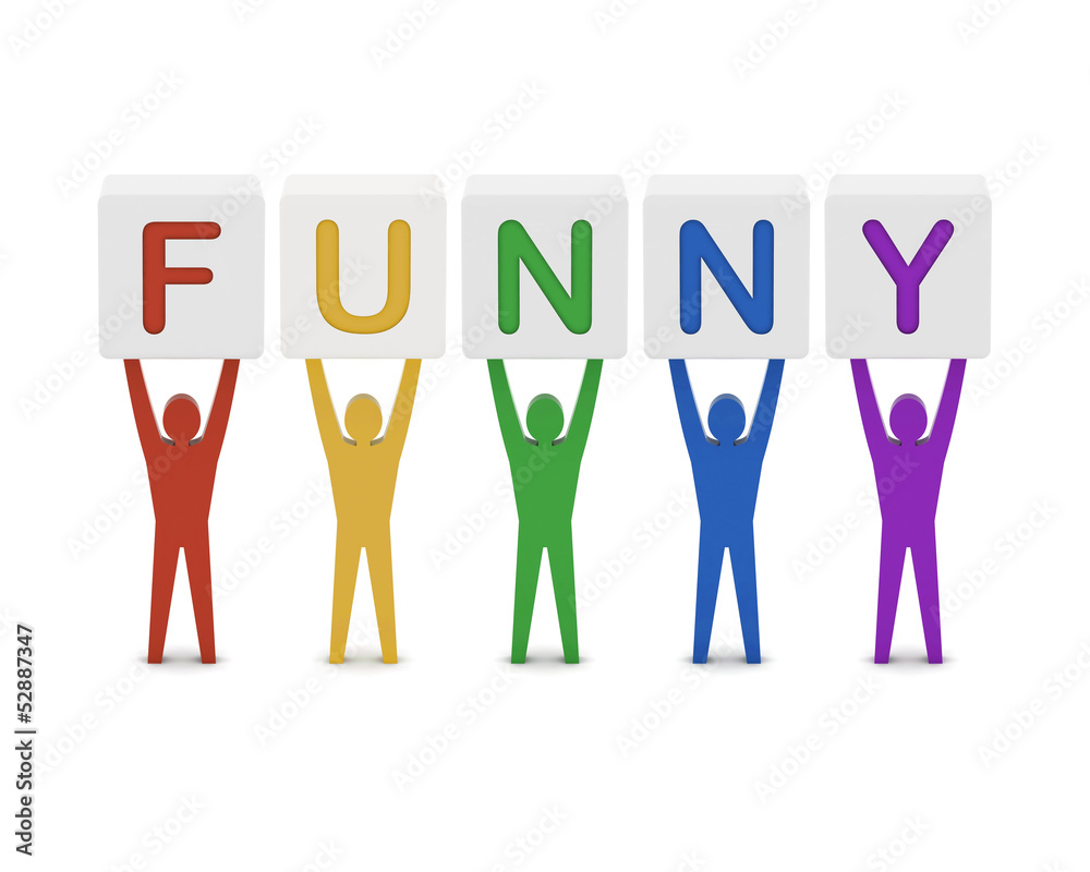 Men holding the word funny. Concept 3D illustration. Men holding the word funny. Concept 3D illustration.