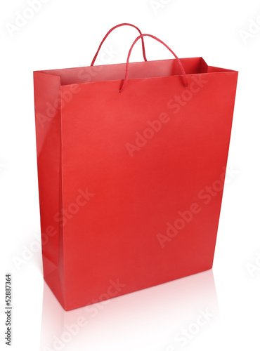 Red shopping bag isolated on white with clipping path