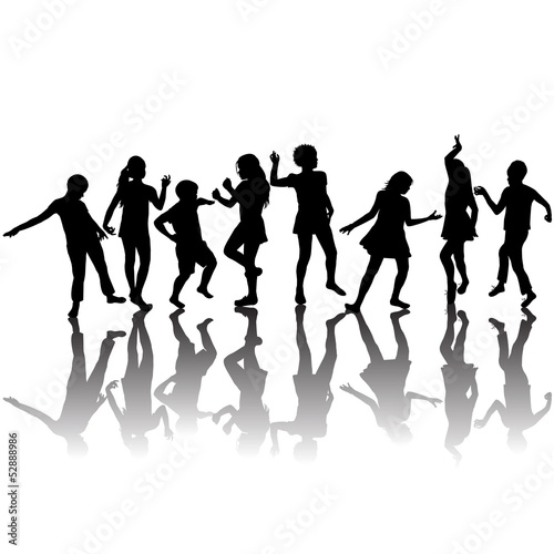 Group of children silhouettes dancing