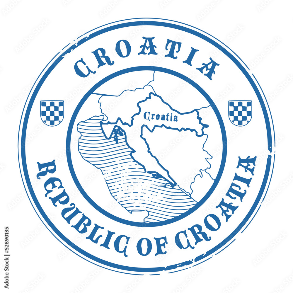 Naklejka premium Grunge rubber stamp with the name and map of Croatia, vector