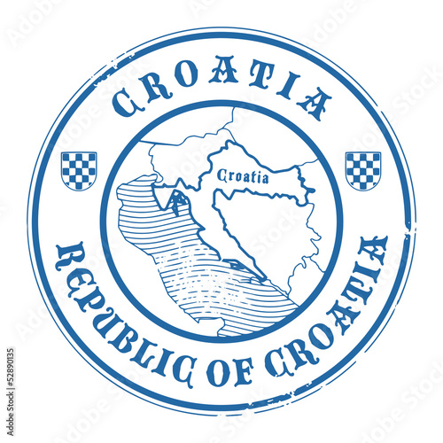 Grunge rubber stamp with the name and map of Croatia, vector