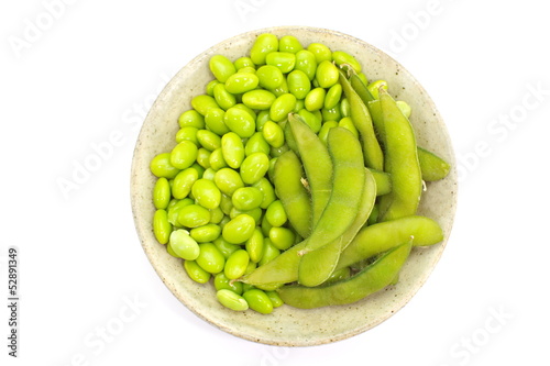 edamame nibbles, boiled green soy beans, japanese food