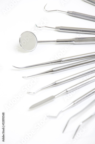 Set of metal medical equipment tools for teeth dental care