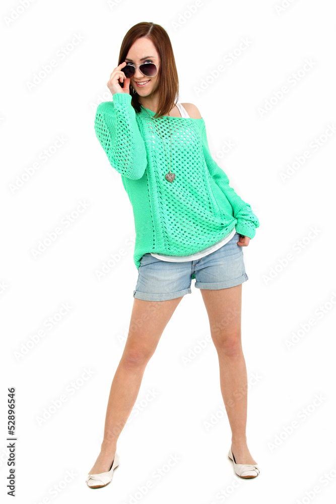 Frau mit Sonnenbrille und Hotpants Frau mit Sonnenbrille und Hotpants