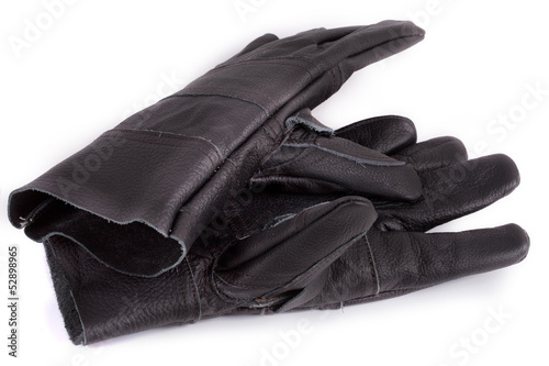 Black work gloves on white background