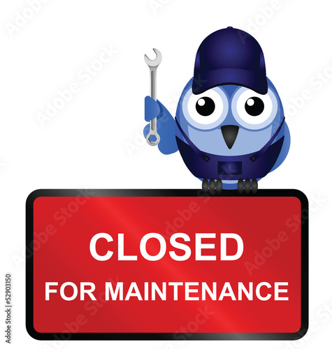 Comical website closed for maintenance sign