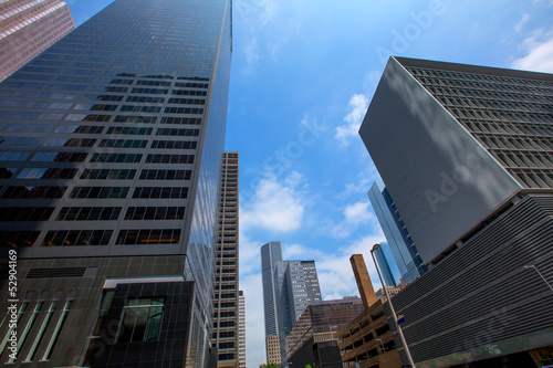 Houston downtown skyscrapers disctict blue sky mirror