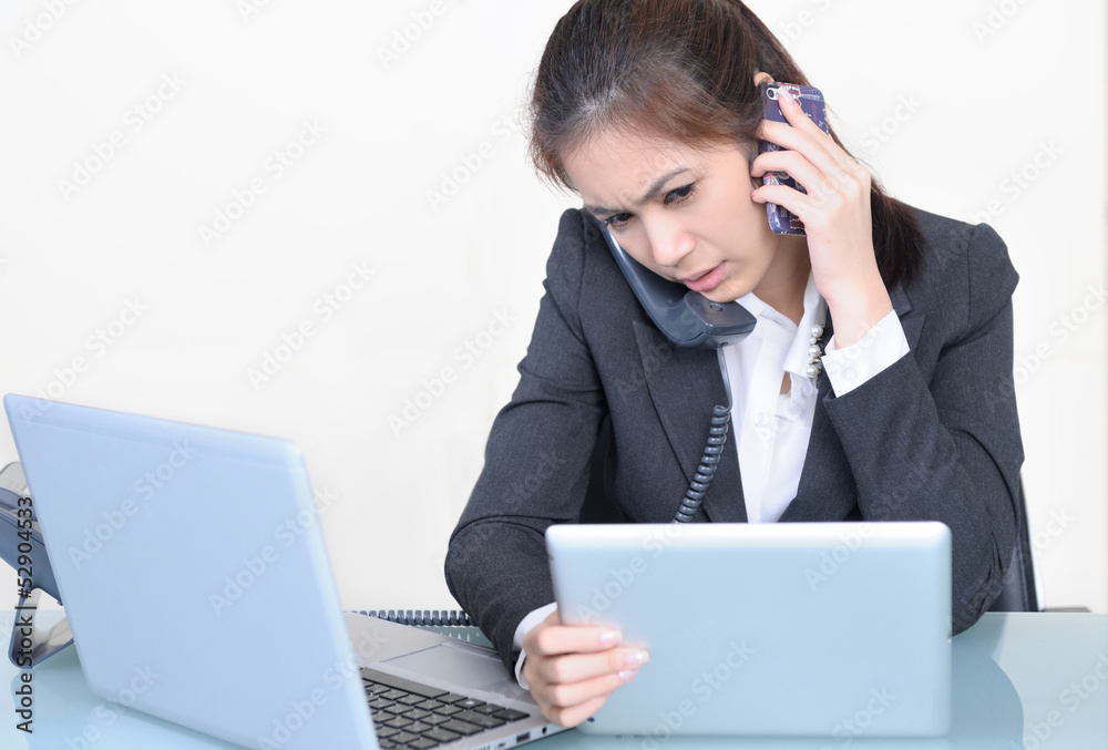 office worker in office with many folders office worker in office with many folders
