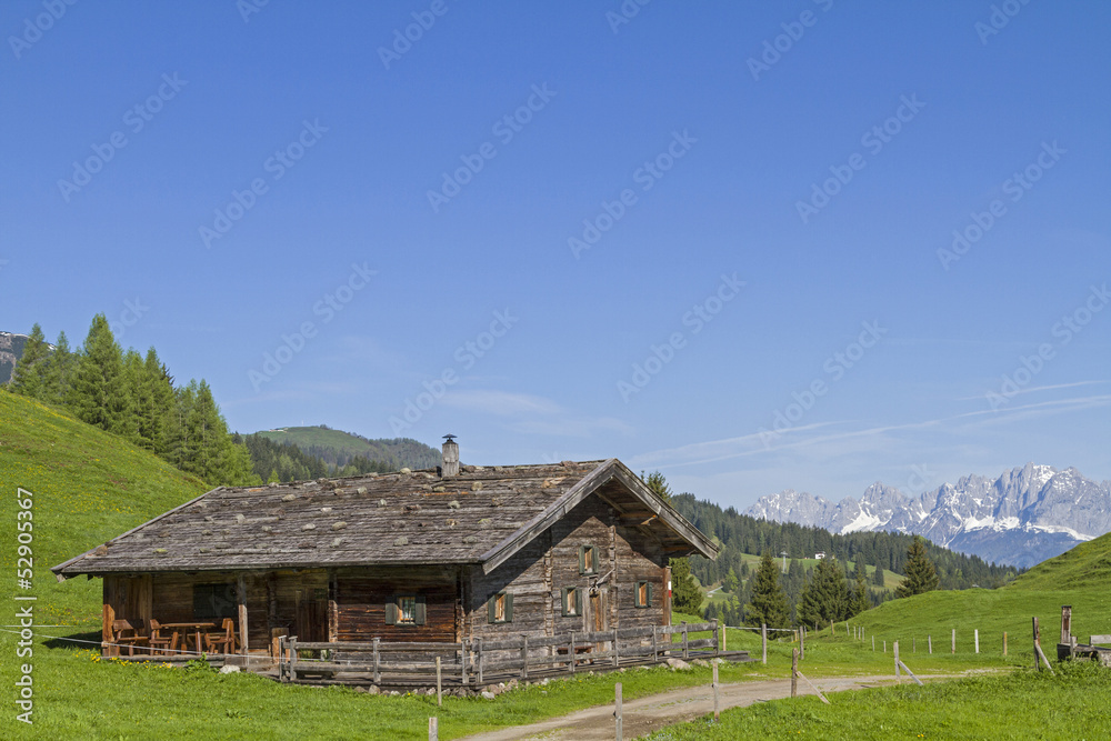 Almhütte mit Kaisergebirge