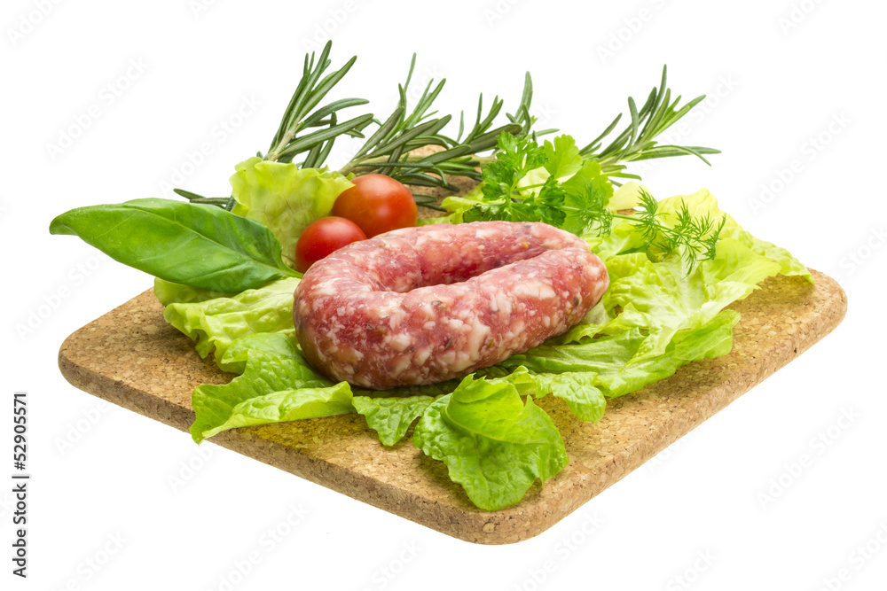 Salami with rosemary, salad and tomatoes Salami with rosemary, salad and tomatoes