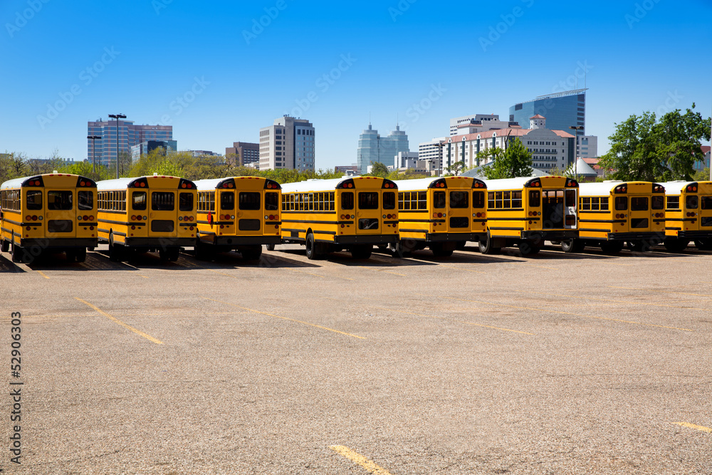 American typical school bus rear view in Houston American typical school bus rear view in Houston