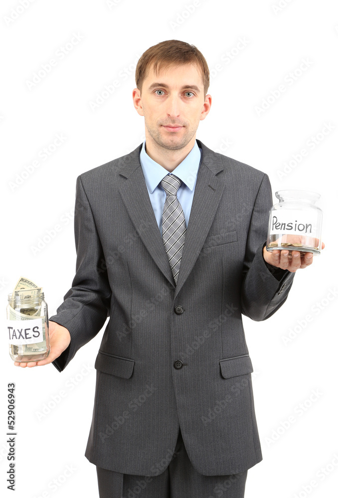 Young businessman with money isolated on white. Young businessman with money isolated on white.