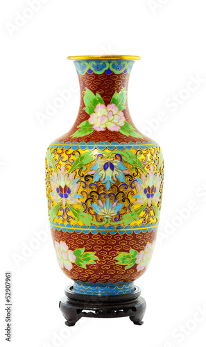 Front shot of classic chinese paint vase isolation on white