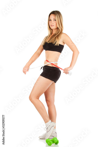 woman in sports clothes isolated on white
